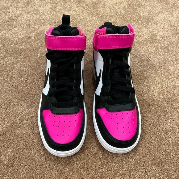 NWOB! Nike Court Borough Mid 2 Pink and Black Sneakers Youth Size 6. - Picture 2 of 8